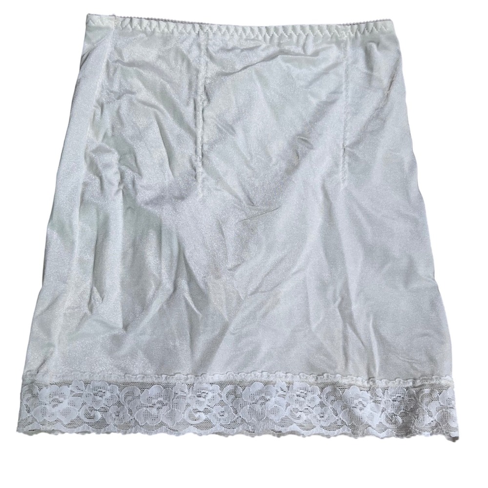 Whisper Soft Vintage L Half Slip Mini Skirt White Lace‎ Trim Nylon Lycra Panties